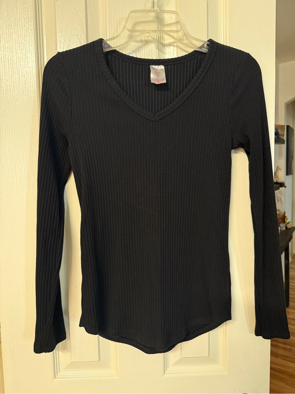 No Boundaries Black Ribbed V-Neck Long Sleeve Top